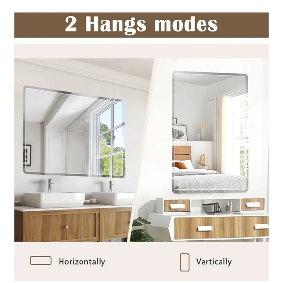 Bathroom-Mirror-for-Wall,12x16in Small Frameless Wall Mounted Mirrors, - Picture 3 of 6